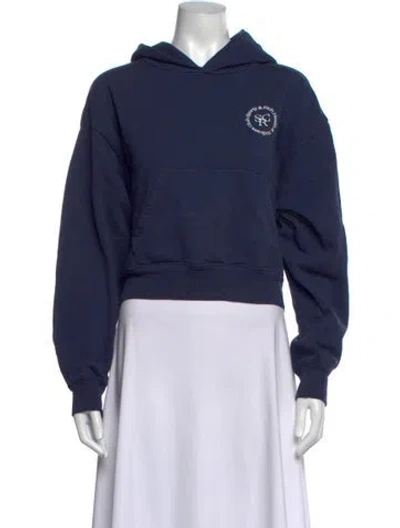 Pre-owned Sporty And Rich Graphic Print Crew Neck Hoodie In Blue