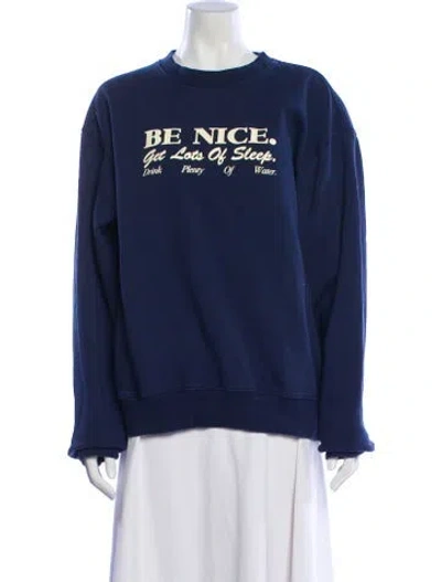 Pre-owned Sporty And Rich Graphic Print Crew Neck Sweater In Blue