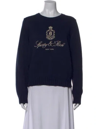 Pre-owned Sporty And Rich Graphic Print Crew Neck Sweater In Blue