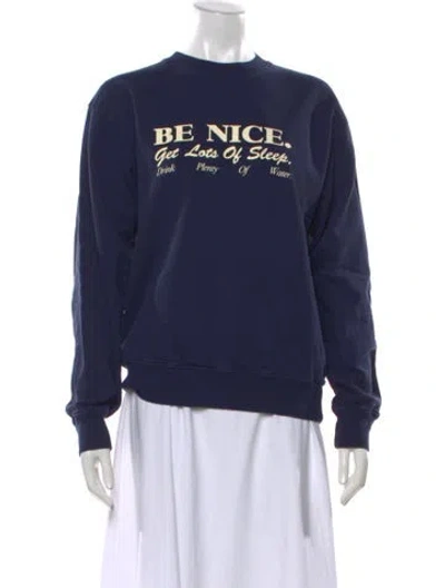 Pre-owned Sporty And Rich Graphic Print Crew Neck Sweater In Blue
