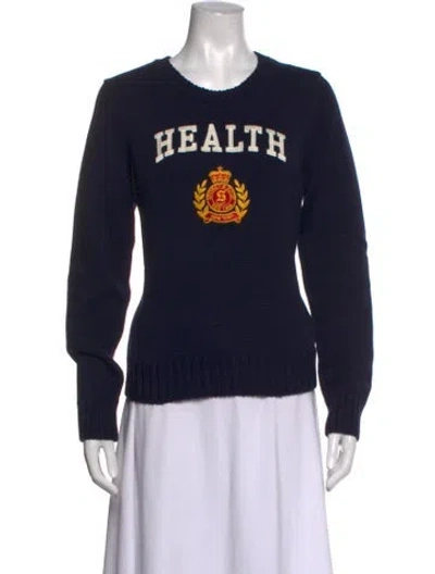 Pre-owned Sporty And Rich Graphic Print Crew Neck Sweater In Blue