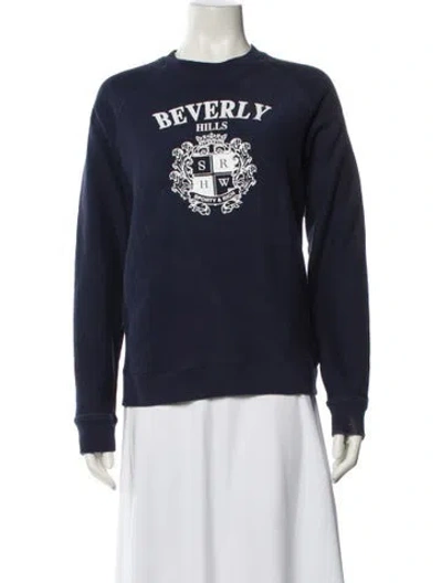 Pre-owned Sporty And Rich Graphic Print Crew Neck Sweatshirt In Blue