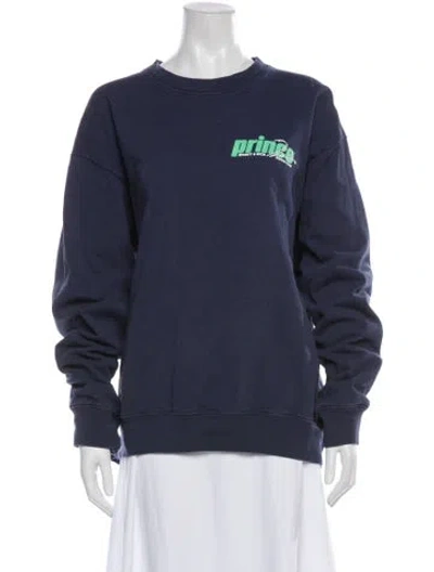 Pre-owned Sporty And Rich Graphic Print Crew Neck Sweatshirt In Blue