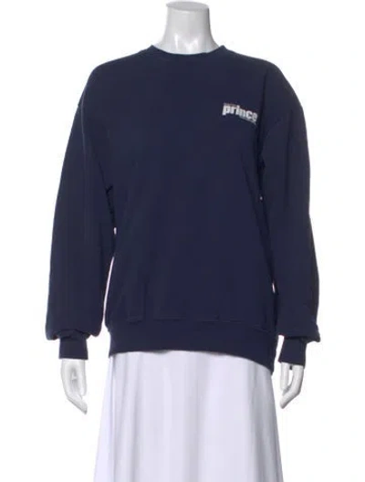 Pre-owned Sporty And Rich Graphic Print Crew Neck Sweatshirt In Blue