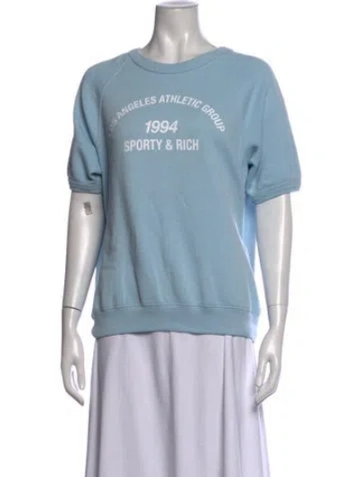Pre-owned Sporty And Rich Graphic Print Crew Neck Sweatshirt In Blue