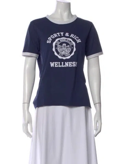 Pre-owned Sporty And Rich Graphic Print Crew Neck T-shirt In Blue