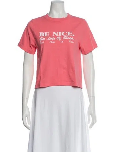 Pre-owned Sporty And Rich Graphic Print Crew Neck T-shirt In Pink