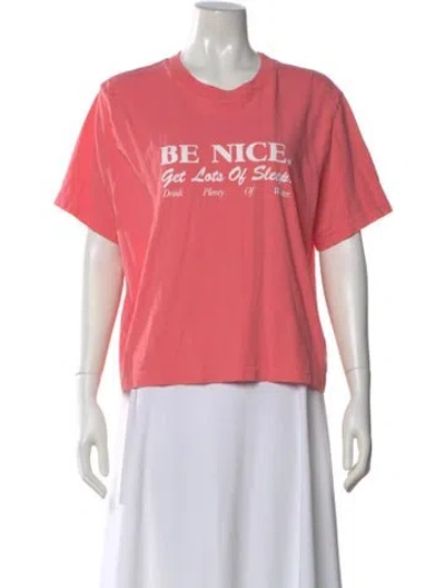 Pre-owned Sporty And Rich Graphic Print Crew Neck T-shirt In Pink