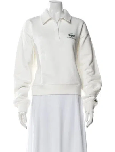 Pre-owned Sporty And Rich Graphic Print Long Sleeve Polo In White