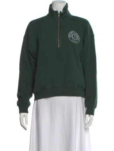 Pre-owned Sporty And Rich Graphic Print Mock Neck Sweater In Green