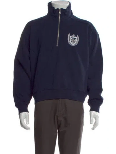 Pre-owned Sporty And Rich Graphic Print Mock Neck Sweatshirt In Blue