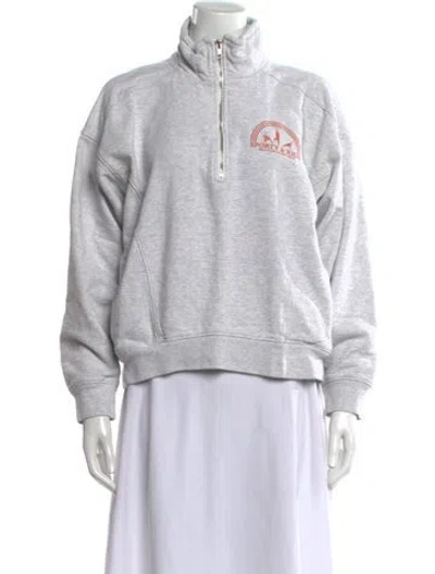 Pre-owned Sporty And Rich Graphic Print Mock Neck Sweatshirt In Gray