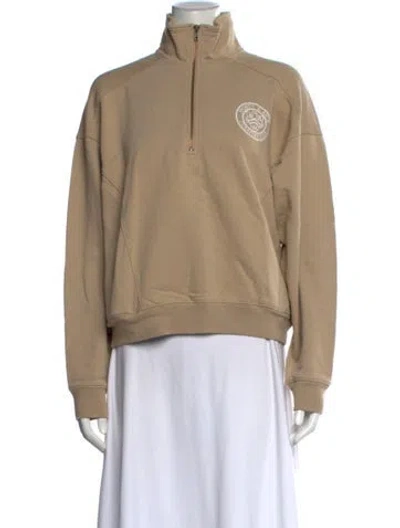 Pre-owned Sporty And Rich Graphic Print Mock Neck Sweatshirt In Neutrals