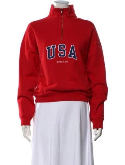 Pre-owned Sporty And Rich Graphic Print Mock Neck Sweatshirt In Red