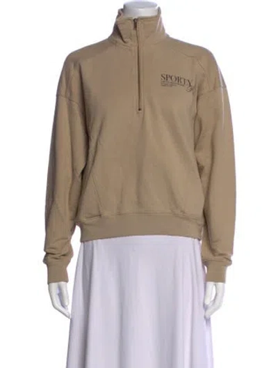 Pre-owned Sporty And Rich Graphic Print Mock Neck Sweatshirt W/ Tags In Neutrals