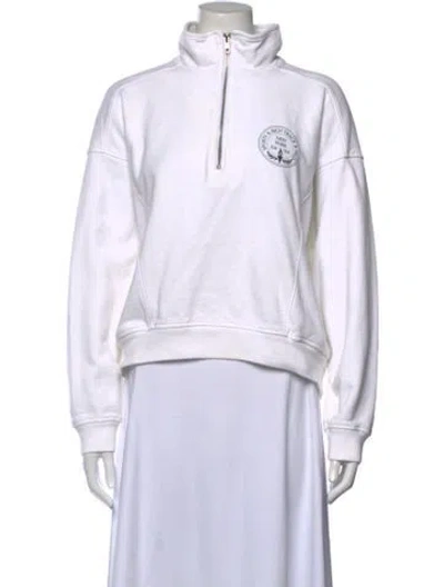 Pre-owned Sporty And Rich Graphic Print Mock Neck Sweatshirt In White