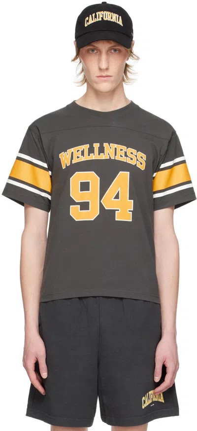 Sporty And Rich Gray & Orange 'wellness 94' Rugby T-shirt In Faded Black
