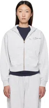 Sporty And Rich Womens Heather Gray Ny Health Club Cropped Zip Cotton-jersey Hoody In White