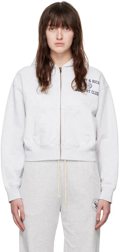 Sporty And Rich Grey Varsity Crest Hoodie In 19 Heather Grey