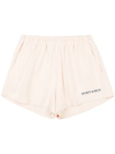 Sporty And Rich Bardot Slogan-print Shorts In Neutrals