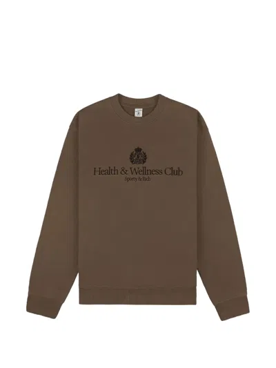 Sporty And Rich H&w Crest Embroidered Crew-neck Sweatshirt In Brown