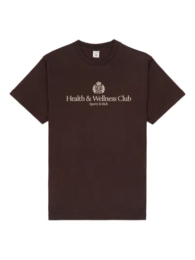 Sporty And Rich H&w Crest Graphic-print T-shirt In Brown