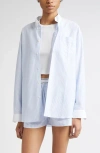 Sporty And Rich Sporty & Rich H&w Crest Oversize Oxford Button-down Shirt In Blue