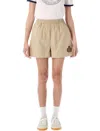 Sporty And Rich Crest Elastic Waistband Side Pockets Shorts