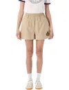 Sporty And Rich Crest Elastic Waistband Side Pockets Shorts In Brown