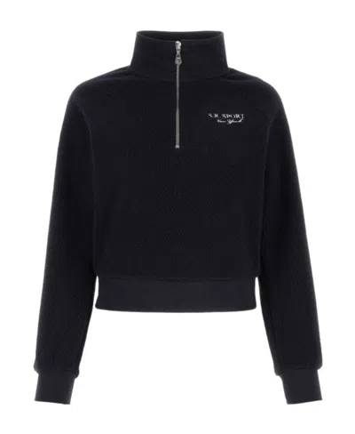 Sporty And Rich Half-zip Fleece Sweatshirt In Black