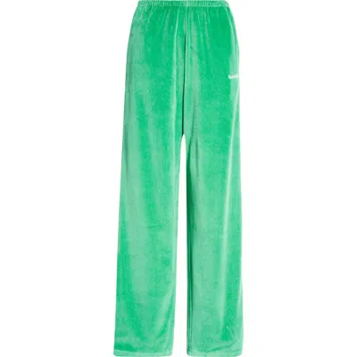 Sporty And Rich Sporty & Rich Health Cotton Velour Graphic Wide Leg Pants In Verde
