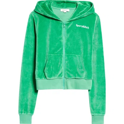 Sporty And Rich Sporty & Rich Health Cotton Velour Graphic Zip-up Hoodie In Verde