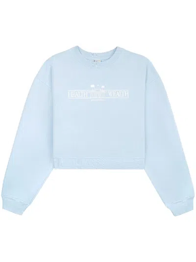 Sporty And Rich Health Resort Cropped Cotton Sweatshirt In Blau