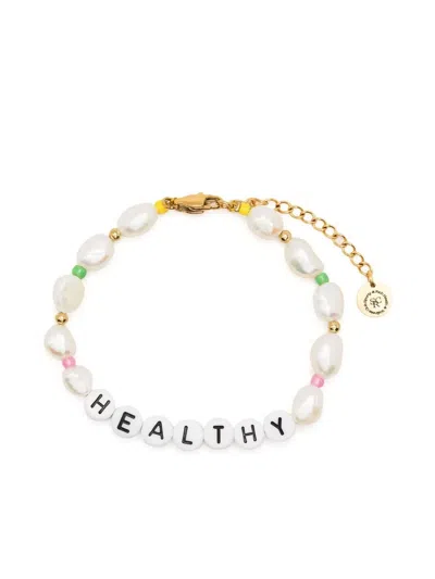 Sporty And Rich Slogan-detail Pearl-embellished Necklace In Gold