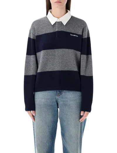 Sporty And Rich Sporty & Rich Heather Gray And Navy Cashmere Rugby Polo