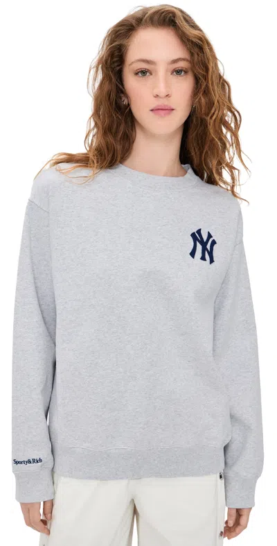 Sporty And Rich Heritage Yankees Serif Crew-neck Sweatshirt In Gray