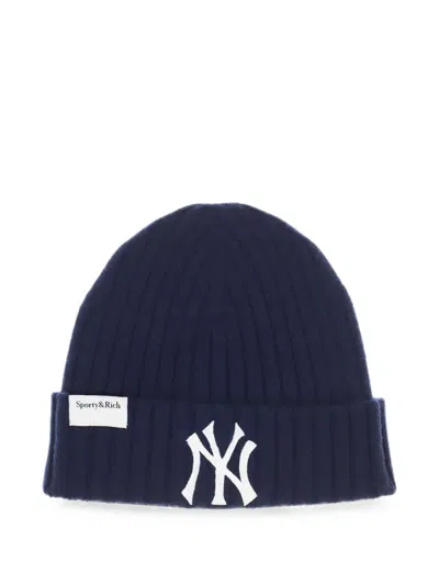 Sporty And Rich Heritage Yankees Serif Beanie Hat In Blue