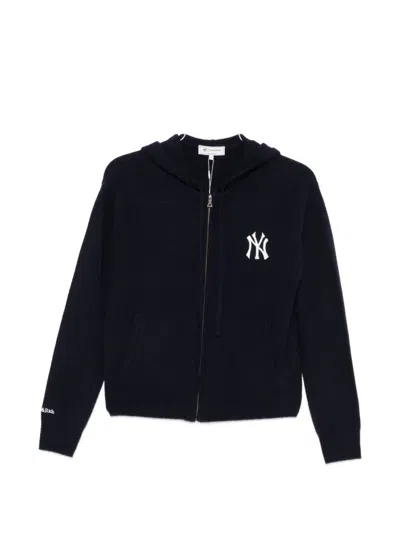 Sporty And Rich Heritage Yankees Serif Hood Cardigan In Blue