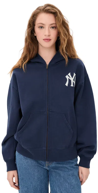 Sporty And Rich Heritage Yankee Zip-through Knit Hoodie In Blue