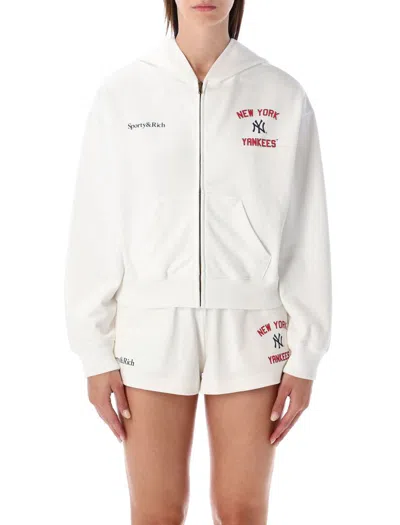 Sporty And Rich Womens Dodgers Serif Cropped Cotton-jersey Hoody Heather Gray In White