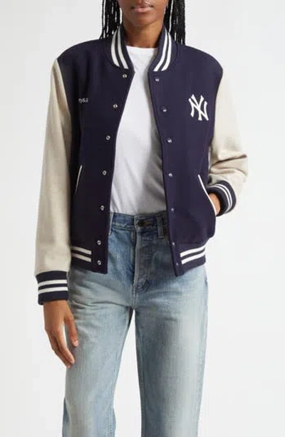 Sporty And Rich Sporty & Rich Homerun New York Yankees Wool Varsity Jacket In Dark Navy/ Cream
