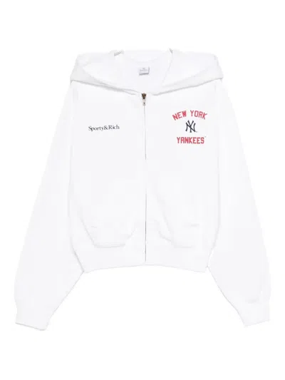 Sporty And Rich Homerun Zip-up Cropped Hoodie In White