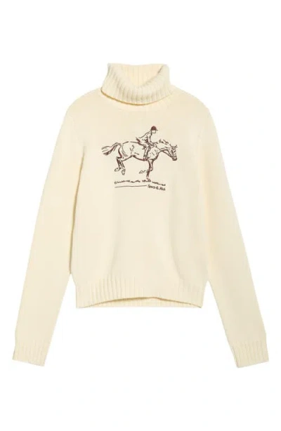 Sporty And Rich Sporty & Rich Horse Embroidered Cotton Turtleneck Sweater In Neutral