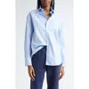 Sporty And Rich Sporty & Rich Hotel Du Cap Oversize Stripe Cotton Button-up Shirt In Blue/ White Thin Stripe