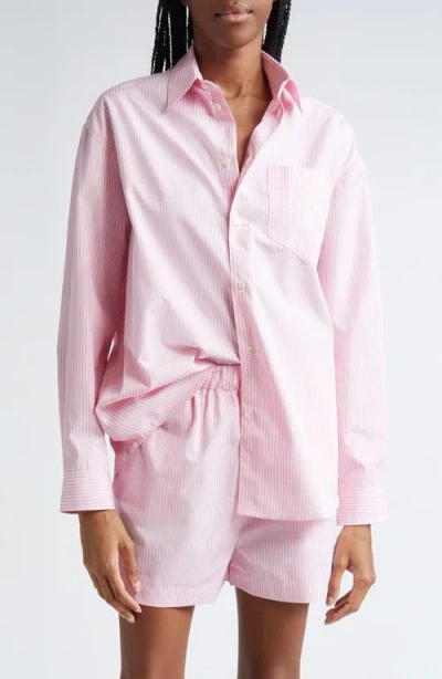 Sporty And Rich Sporty & Rich Hotel Du Cap Oversize Stripe Cotton Button-up Shirt In Pink/white Thin Stripe