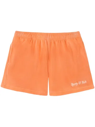 Sporty And Rich Italic Logo Cotton Track Shorts In Orange