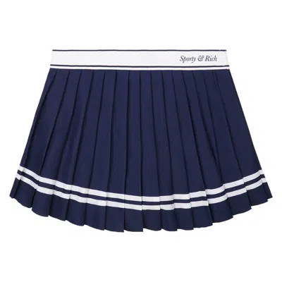 Pre-owned Sporty And Rich Sporty & Rich Italic Logo Pleated Skirt 'dark Navy/white' | Blue | Women's Size S