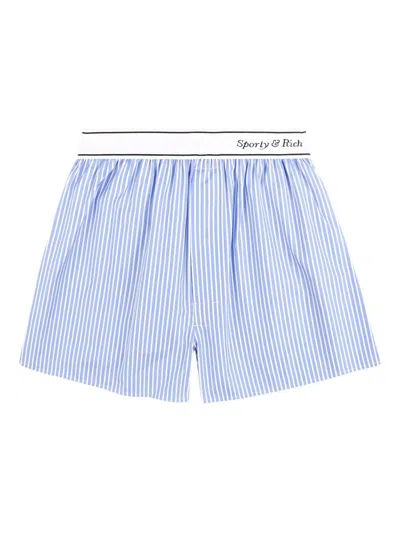 Sporty And Rich Italic-logo Striped-pattern Boxer Shorts In Blue