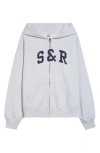 Sporty And Rich Sporty & Rich Ivy Logo Appliqué Cotton Graphic Zip-up Hoodie In Gray