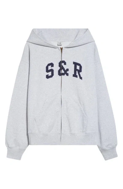 Sporty And Rich Sporty & Rich Ivy Logo Appliqué Cotton Graphic Zip-up Hoodie In Gray